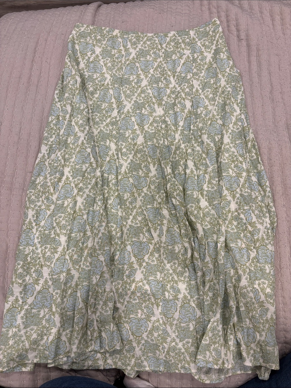 LC Lauren Conrad Light Blue and Sage Floral Midi Skirt